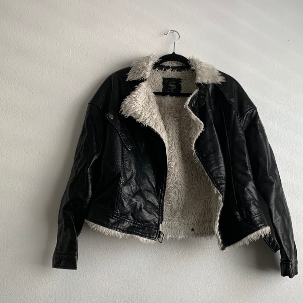 Black cotton on aviator faux leather jacket size extra small (oversized look)
